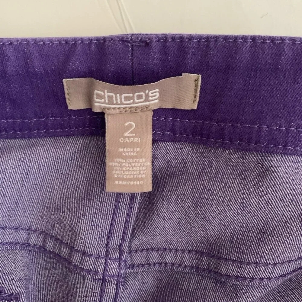Chicos Jeans Womens 2 US 12 Purple Denim Cropped Capri Stretch Everyday Casual - Picture 4 of 6